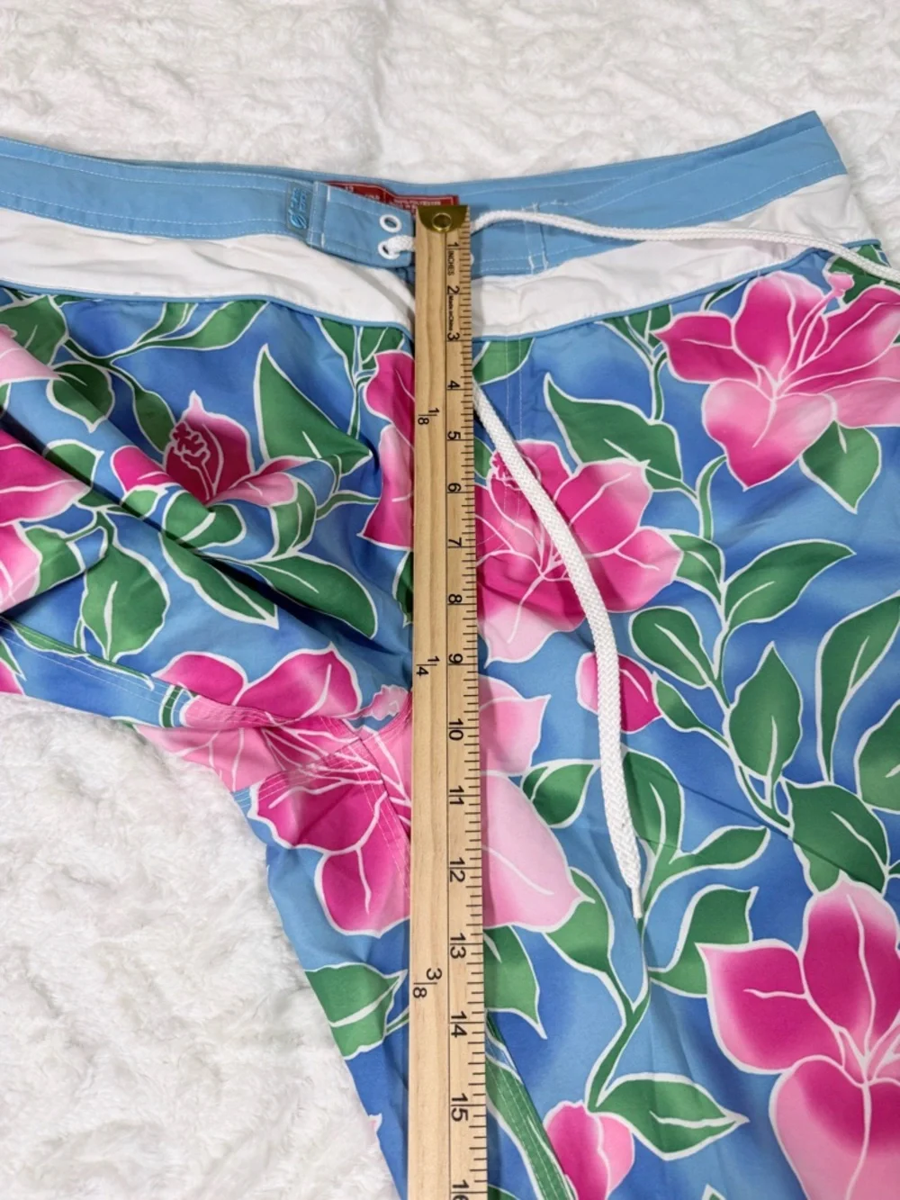Women’s Blue Floral Swim Board Shorts with Pink Flowers- Size 13 - EUC